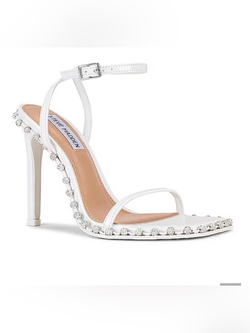Steve Madden Zelle White Crystal-Trim Ankle-Strap 4.5 Inch Stiletto - Size 7.5